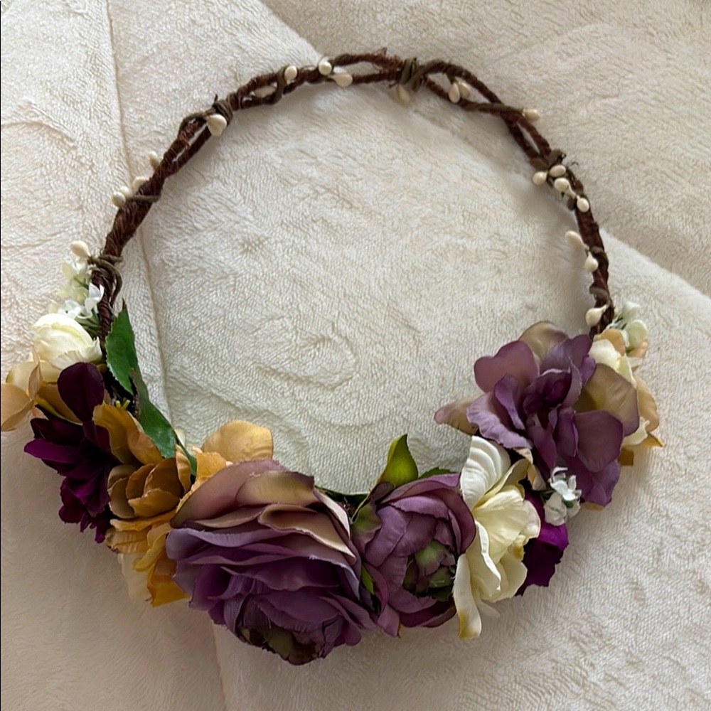 Floral Headband with Purple and Cream Flowers